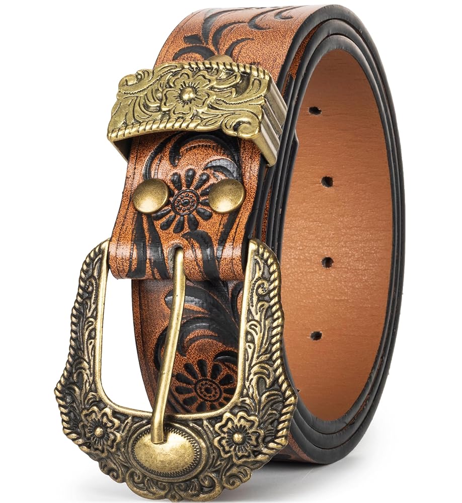 小物 Vintage Native l Leather Belt YCMI Womens Men Western Cowboy Belts Floral Engraved